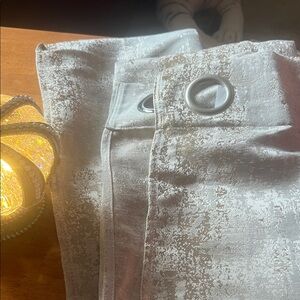 Textured Silver-Cream Grommet Curtain Panels
